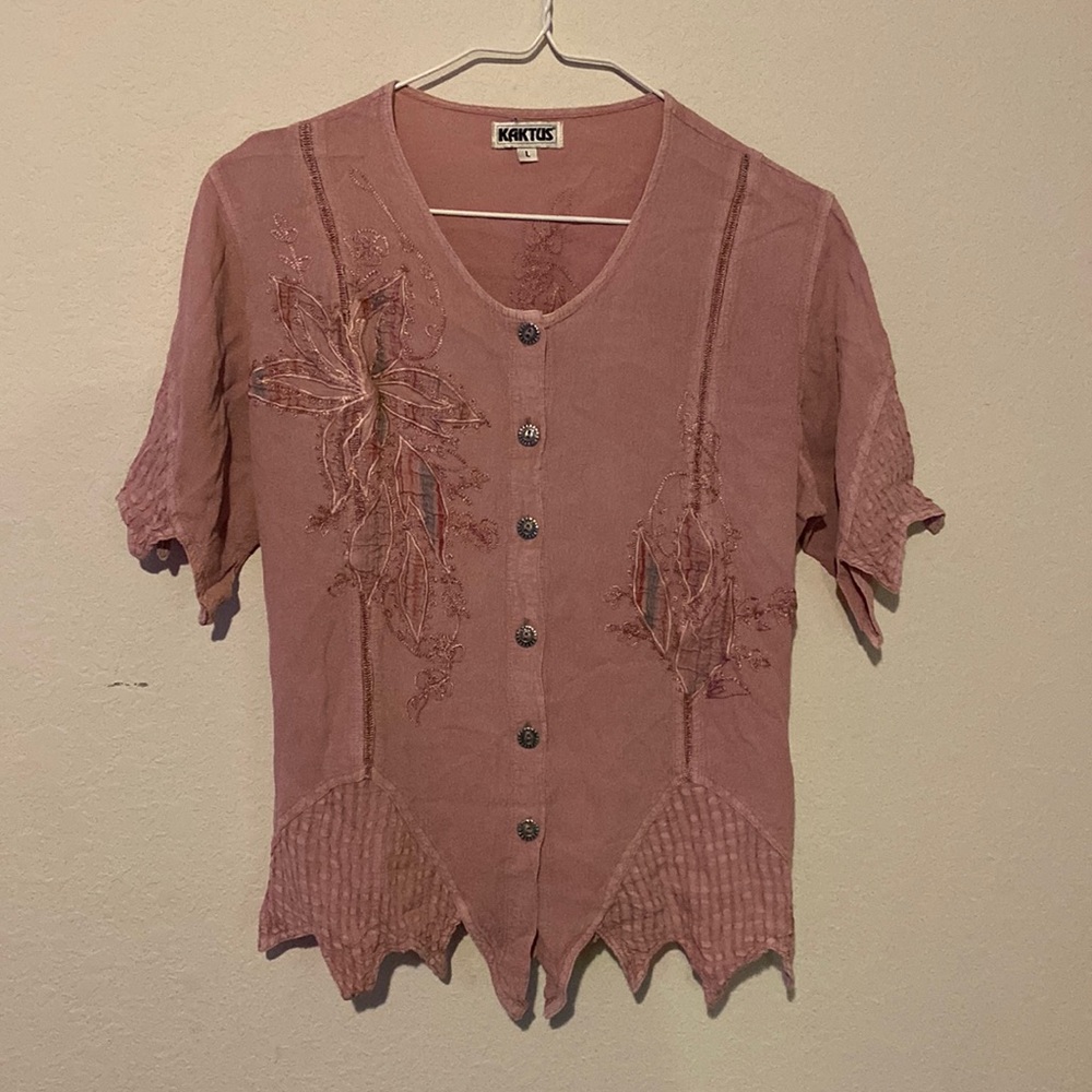 Kaktus Women’s Vintage Button Up Blouse Pink Size Large